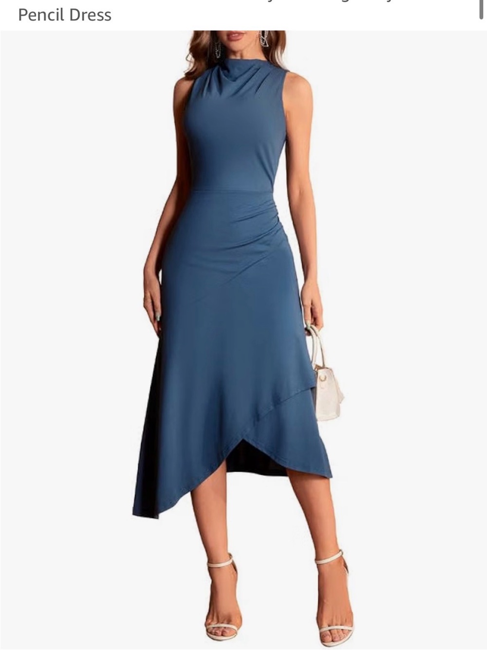 Sleeveless Asymmetrical Midi Dress in Slate Blue